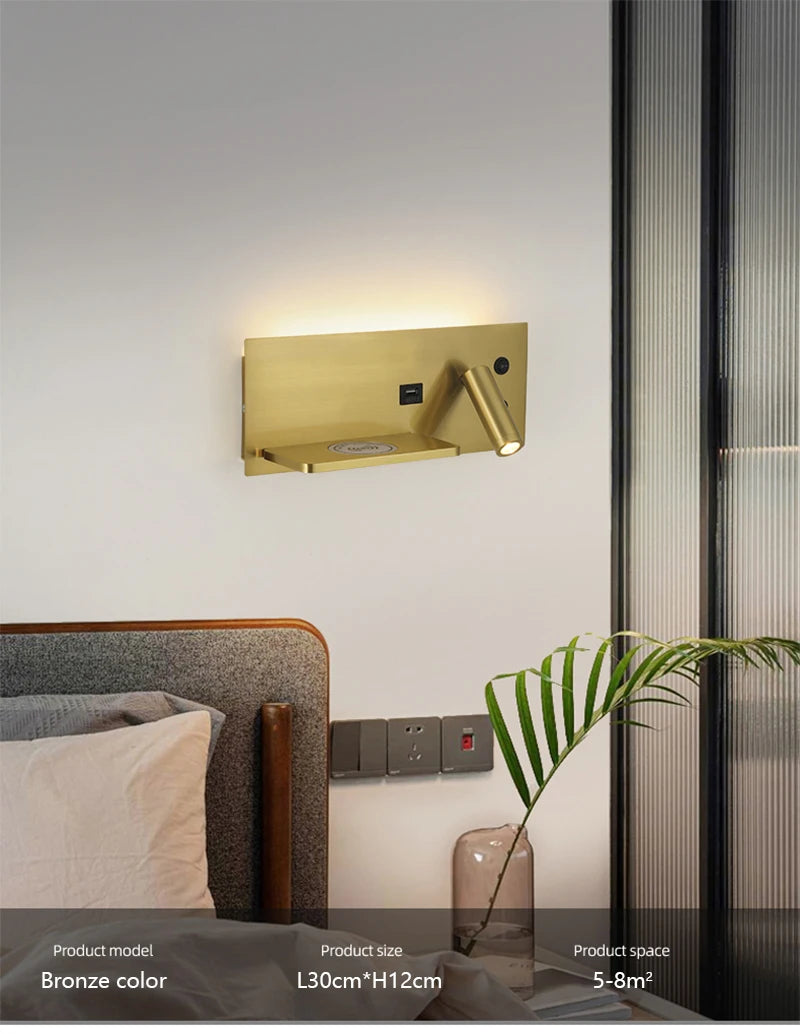 Modern LED Wall Light with USB Interface Simplicity Creative Multifunctional Reading Light Living Room Bedroom Bedside Lighting