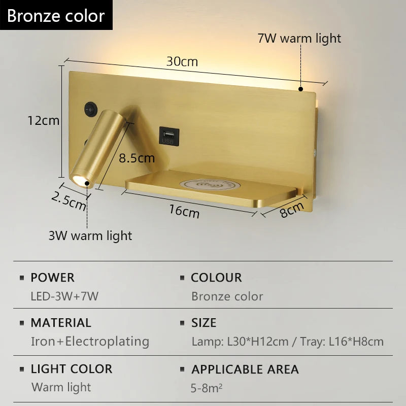 Modern LED Wall Light with USB Interface Simplicity Creative Multifunctional Reading Light Living Room Bedroom Bedside Lighting