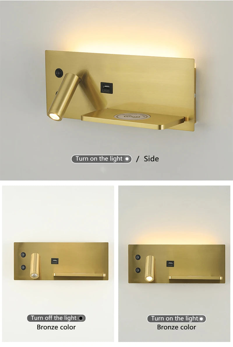 Modern LED Wall Light with USB Interface Simplicity Creative Multifunctional Reading Light Living Room Bedroom Bedside Lighting