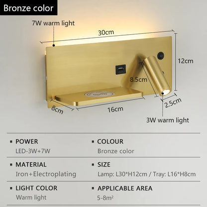 Modern LED Wall Light with USB Interface Simplicity Creative Multifunctional Reading Light Living Room Bedroom Bedside Lighting