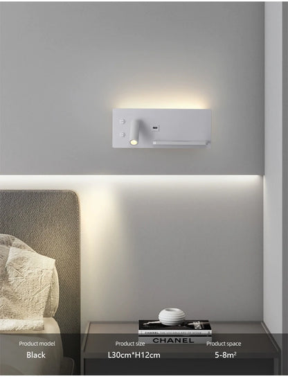 Modern LED Wall Light with USB Interface Simplicity Creative Multifunctional Reading Light Living Room Bedroom Bedside Lighting
