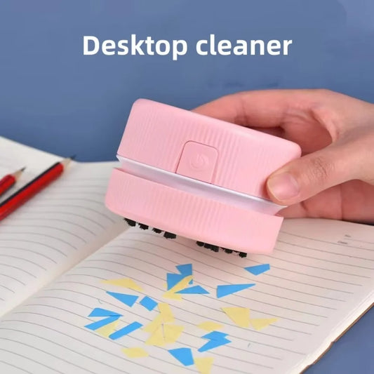 Mini Desk Vacuum Cleaner, Portable Desktop Cleaner for Crumbs/Paper/Eraser Debris, Battery-Powered with Brush, Cute Macaron Colo