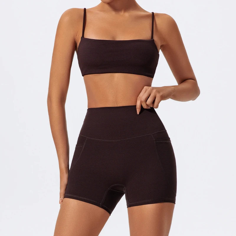 Summer Women Two Piece Gym Workout Set Female Bra Yoga Sets 2ps Shorts Fitness Wear Women Quick-Dry Camisole Sports Bra Suits