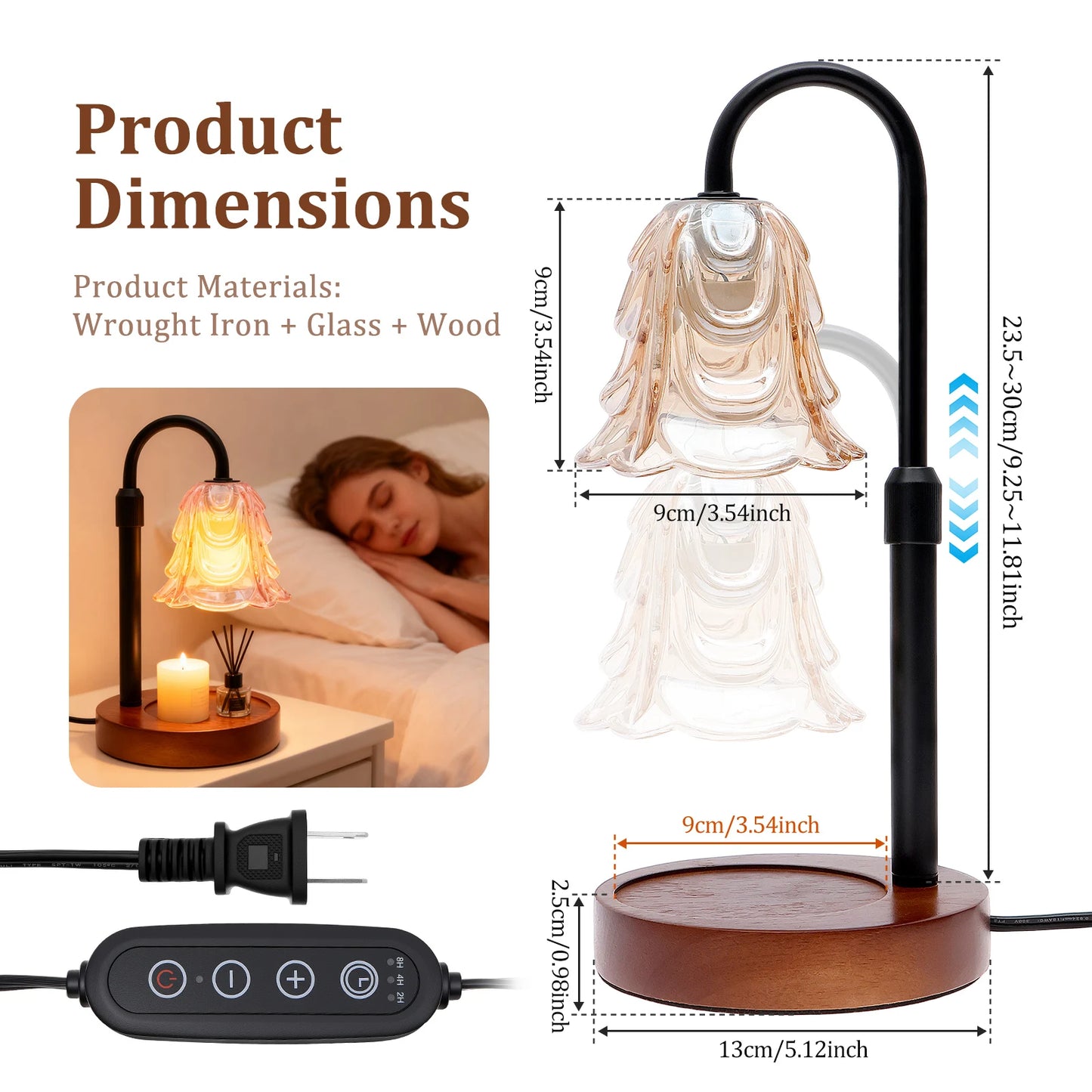 Candle Warmer Lamp 4 Speed Dimmable Flower Lamp Warmer with Timer and Height Adjustable Base for Office Bedroom Home Decoration