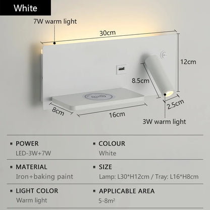 Modern LED Wall Light with USB Interface Simplicity Creative Multifunctional Reading Light Living Room Bedroom Bedside Lighting