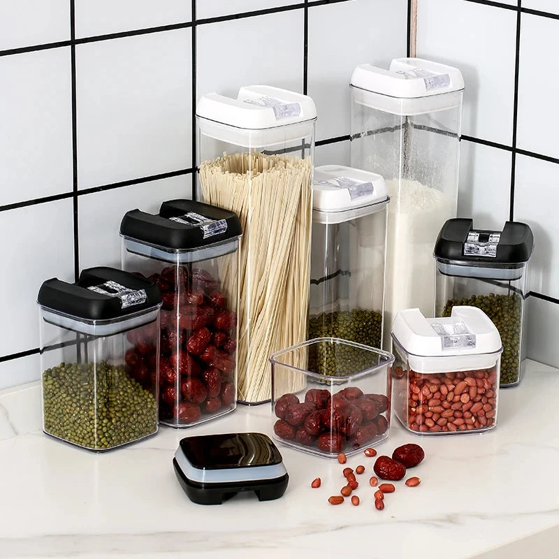 Plastic Jars Airtight Food Storage Containers Clear Plastic Storage Jar Kitchen Snacks Cereals Beans Kitchen Storage Organizer