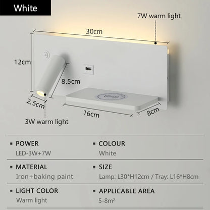 Modern LED Wall Light with USB Interface Simplicity Creative Multifunctional Reading Light Living Room Bedroom Bedside Lighting