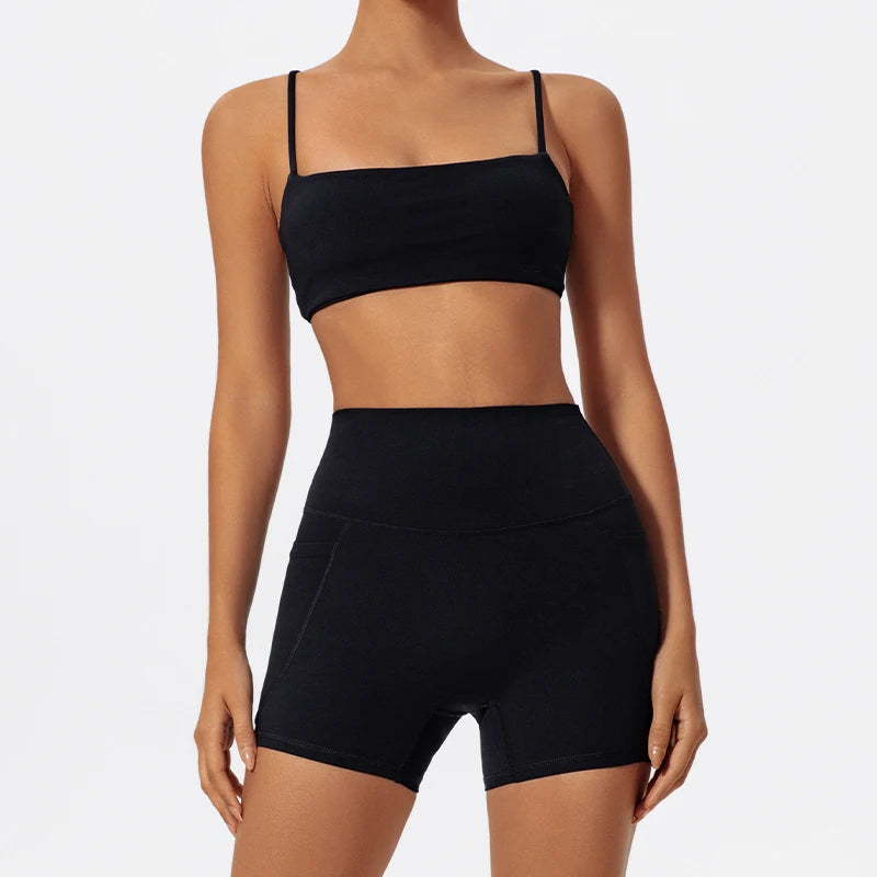 Summer Women Two Piece Gym Workout Set Female Bra Yoga Sets 2ps Shorts Fitness Wear Women Quick-Dry Camisole Sports Bra Suits