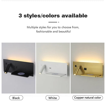 Modern LED Wall Light with USB Interface Simplicity Creative Multifunctional Reading Light Living Room Bedroom Bedside Lighting
