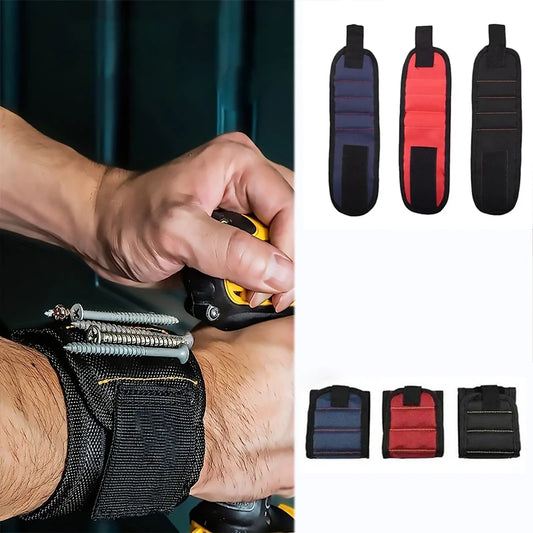 Strong Magnetic Wristband Portable Tool Bag Electrician Adjustable Wrist Belt for Holding Screws Nails Drilling Bits Bolts