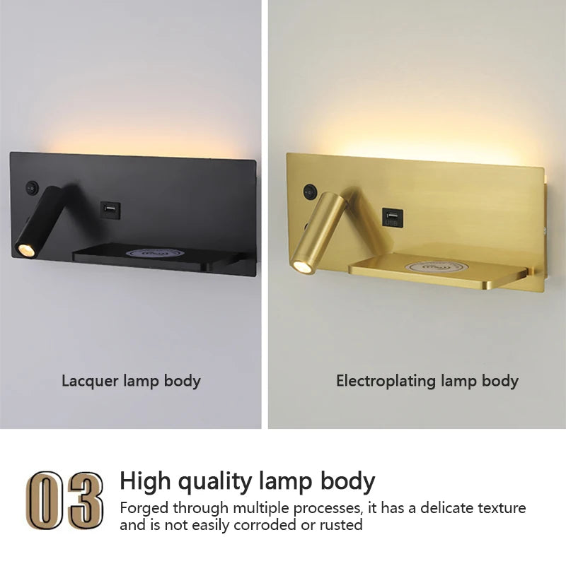 Modern LED Wall Light with USB Interface Simplicity Creative Multifunctional Reading Light Living Room Bedroom Bedside Lighting