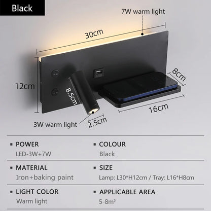 Modern LED Wall Light with USB Interface Simplicity Creative Multifunctional Reading Light Living Room Bedroom Bedside Lighting