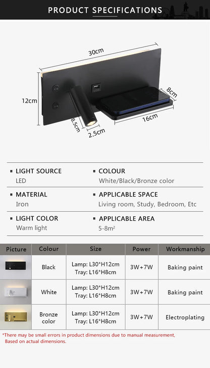 Modern LED Wall Light with USB Interface Simplicity Creative Multifunctional Reading Light Living Room Bedroom Bedside Lighting