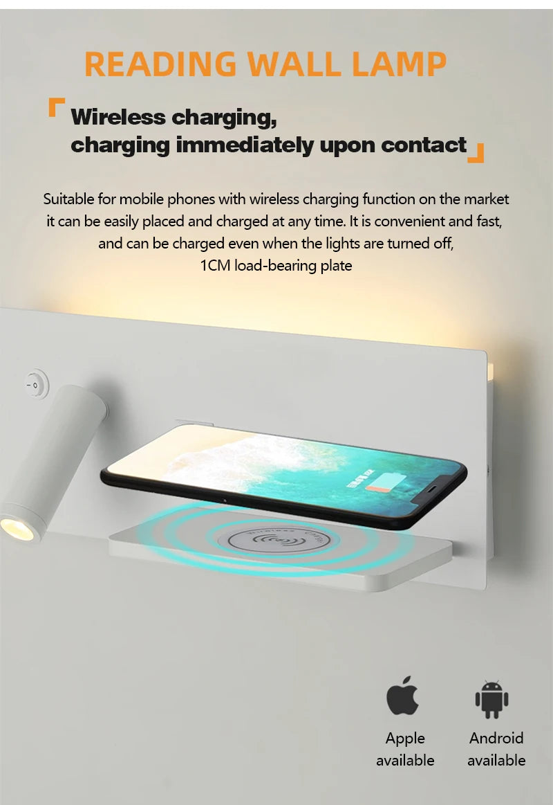 Modern LED Wall Light with USB Interface Simplicity Creative Multifunctional Reading Light Living Room Bedroom Bedside Lighting
