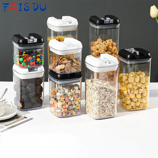 Plastic Jars Airtight Food Storage Containers Clear Plastic Storage Jar Kitchen Snacks Cereals Beans Kitchen Storage Organizer