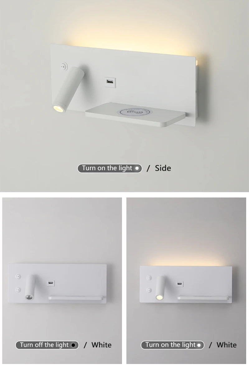 Modern LED Wall Light with USB Interface Simplicity Creative Multifunctional Reading Light Living Room Bedroom Bedside Lighting