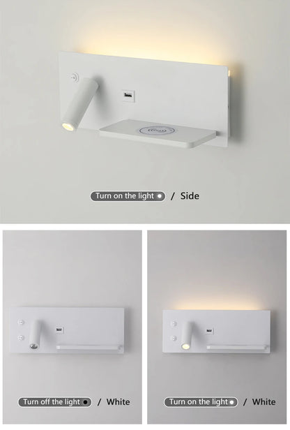 Modern LED Wall Light with USB Interface Simplicity Creative Multifunctional Reading Light Living Room Bedroom Bedside Lighting