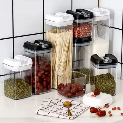 Plastic Jars Airtight Food Storage Containers Clear Plastic Storage Jar Kitchen Snacks Cereals Beans Kitchen Storage Organizer