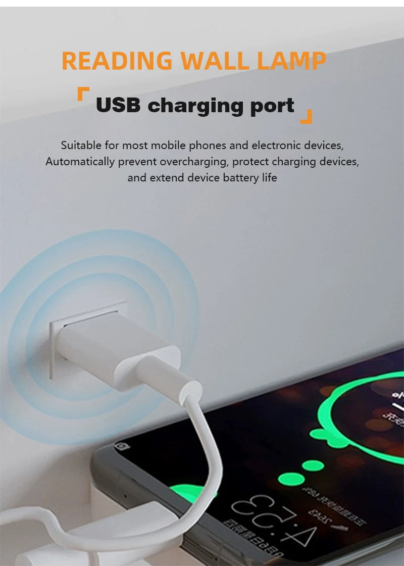 Modern LED Wall Light with USB Interface Simplicity Creative Multifunctional Reading Light Living Room Bedroom Bedside Lighting