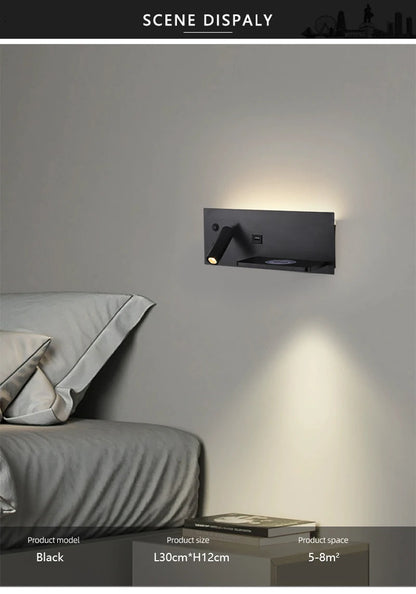 Modern LED Wall Light with USB Interface Simplicity Creative Multifunctional Reading Light Living Room Bedroom Bedside Lighting
