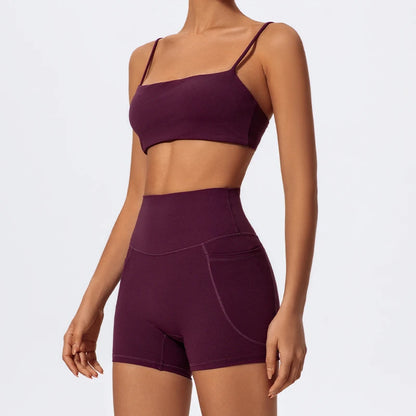 Summer Women Two Piece Gym Workout Set Female Bra Yoga Sets 2ps Shorts Fitness Wear Women Quick-Dry Camisole Sports Bra Suits