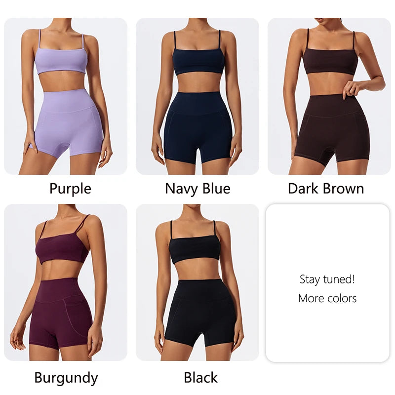 Summer Women Two Piece Gym Workout Set Female Bra Yoga Sets 2ps Shorts Fitness Wear Women Quick-Dry Camisole Sports Bra Suits